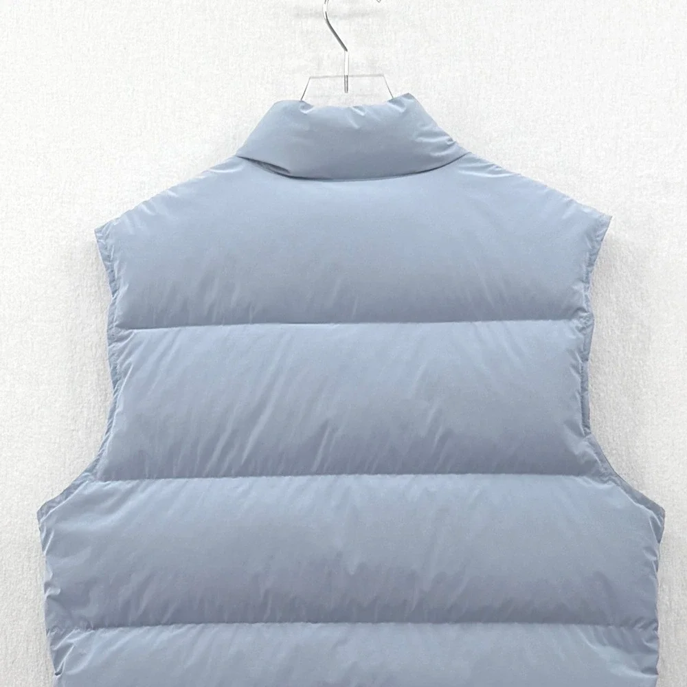 ZARA 100% Down Mens Puffer Vest Light Blue Quilted Snap Button Winter Cozy